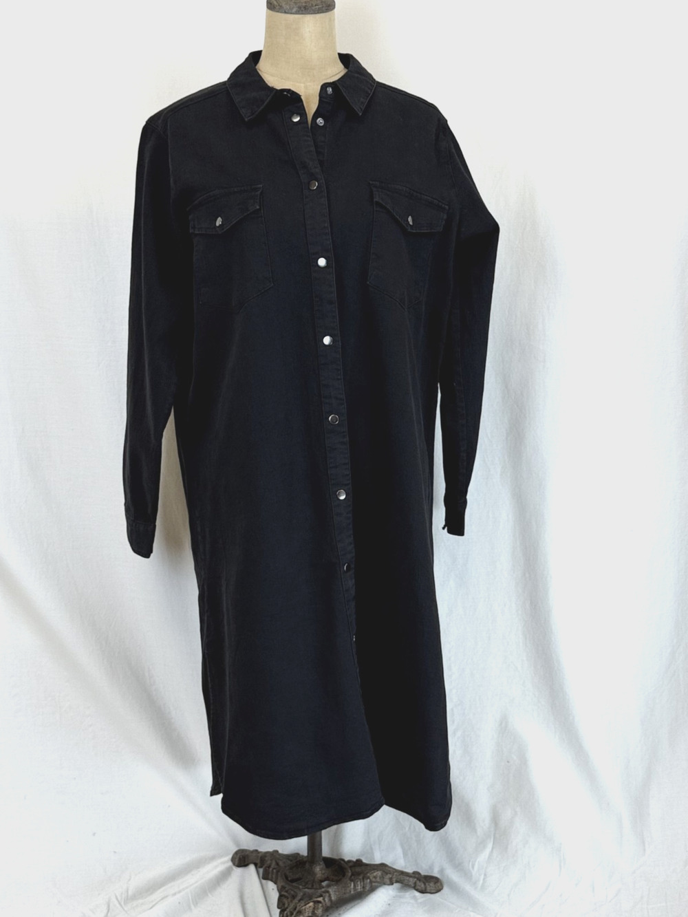 NWT Soya Concept BOUTIQUE Black Denim Snap Front Dress / Jacket #0412 XS